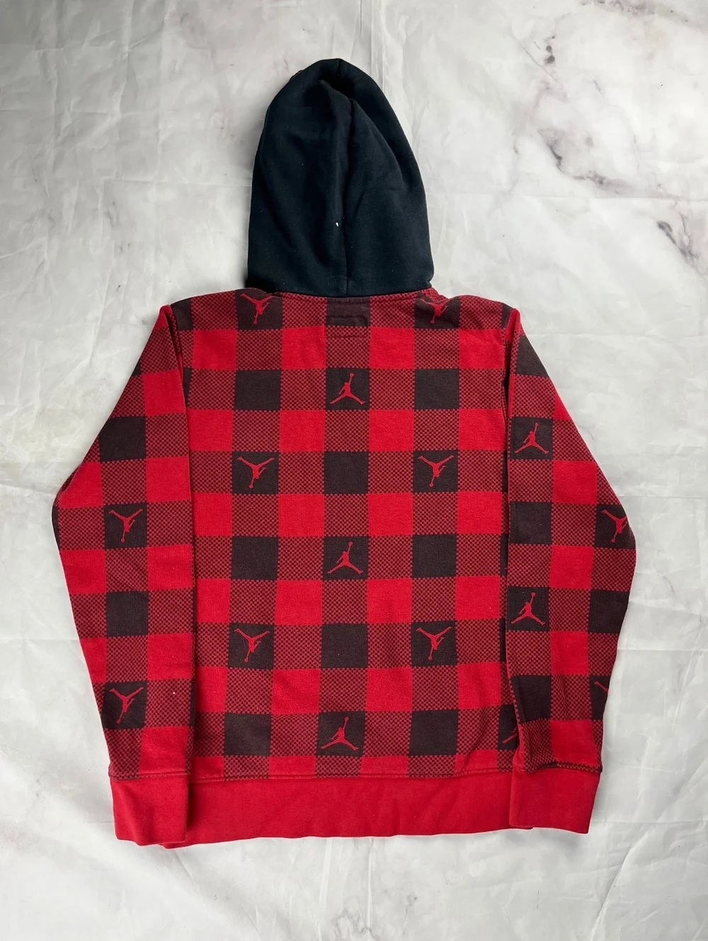 Jordan Red and Black Buffalo Plaid Hoodie with Black Hood